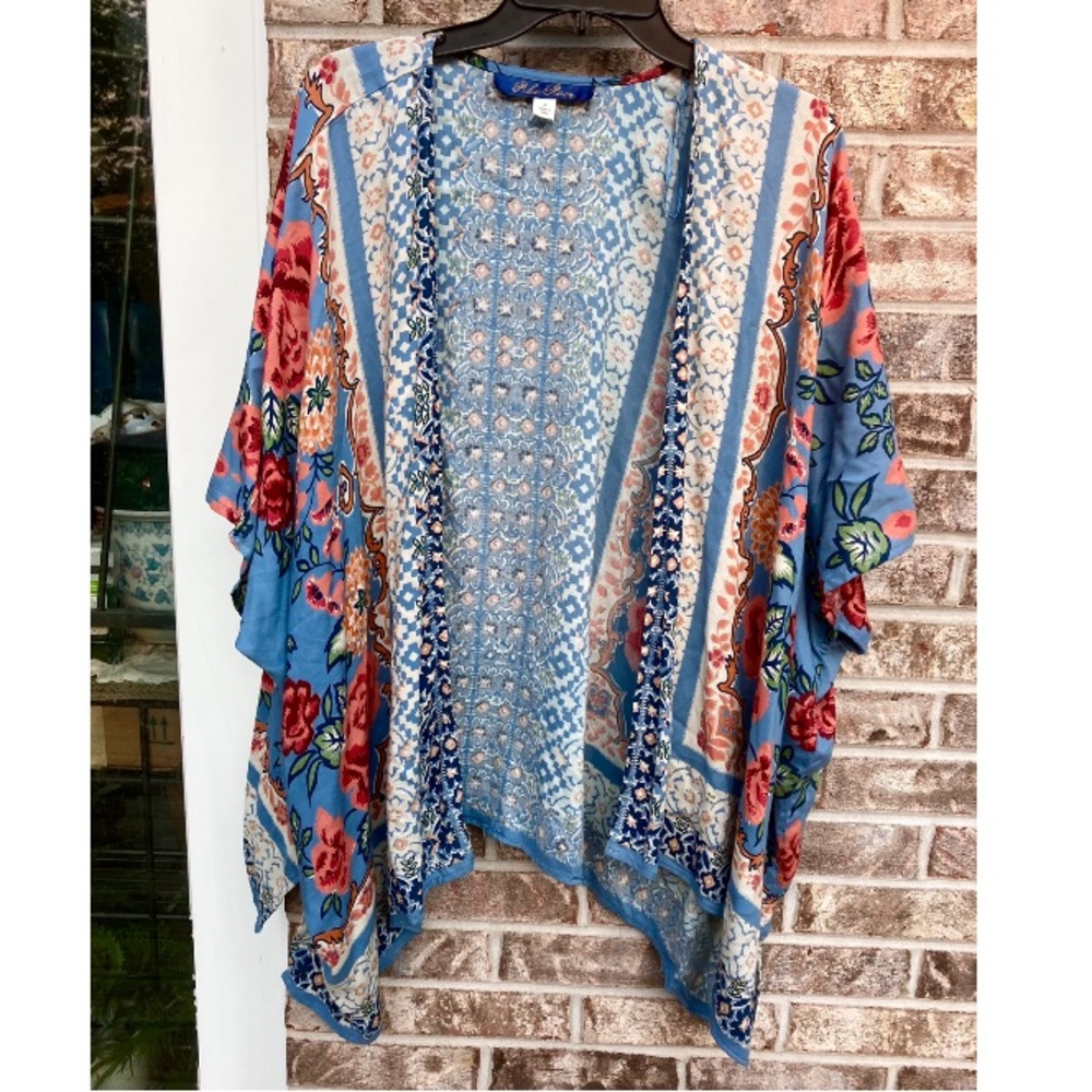 Blue & Cream Boho Floral Duster Jacket - Picture 7 of 9